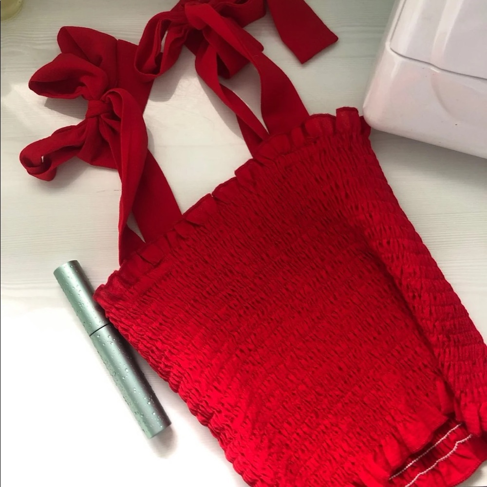 Red top with tie straps size medium